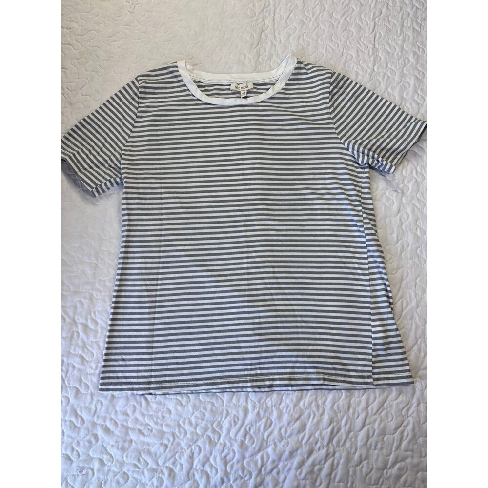 Ella Moss White & Grey Striped Crew Neck 100% Cotton Tshirt size medium
